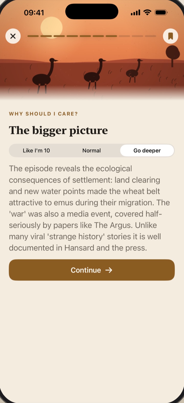 The story reader with three explanation depths